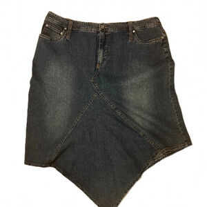 East of LA MIDI Asymmetrical Vintage Denim Skirt, Size 20